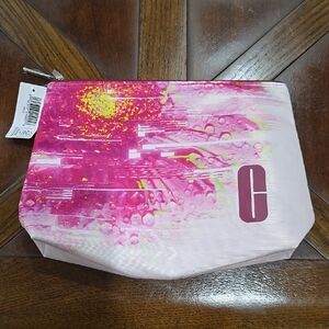Clinique Pink Cosmetic Bag with Artistic Design
